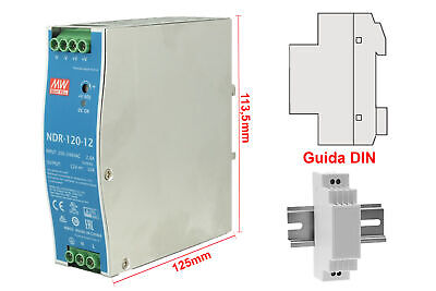 MeanWell NDR-120-12 Trasformatore Rotaia Industriale 12V 120W 10A Barra Guida D
