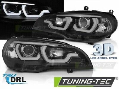 Coppia Fari Fanali Anteriori Tuning X5 E70 07-13 TUBE LIGHT DRL NERO Alogeni