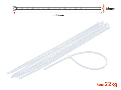 100 Fascette Cablaggio Stringicavo 4.5X300mm Colore Bianco Per Legare Fili Cavi