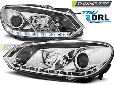 FARI ANTERIORI TRUE DRL CROMATI per GOLF 6 10.08-12