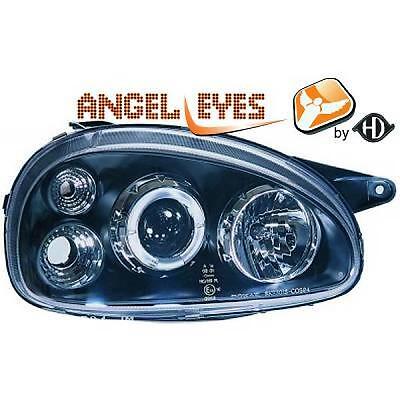 Coppia fari fanali anteriori TUNING CORSA 93-00 neri con anelli ANGEL EYES
