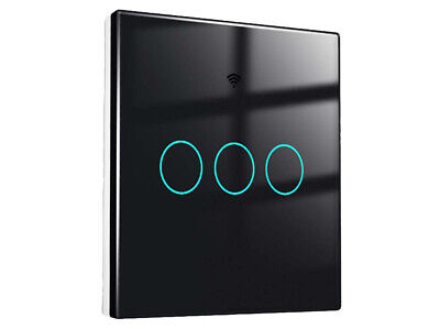 Interruttore Wifi Da Parete 86X86 Pannello Touch 3 Tasti Colore Nero + RF 433