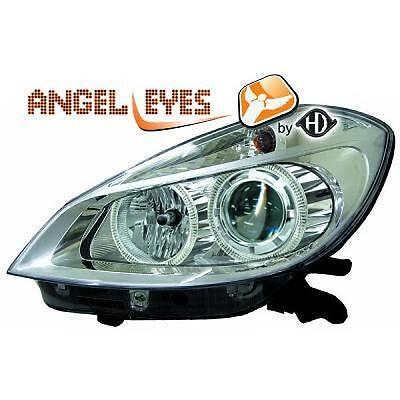 Coppia fari fanali anteriori TUNING CLIO 05-09 cromati con anelli ANGEL