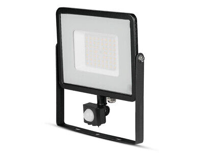Faro Led Flood Light Slim 50W IP65 Neutro 4000K Carcassa Nera con Sensore PIR
