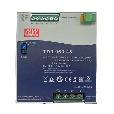 MeanWell TDR-960-48 Alimentatore DIN RAIL 960W 48V 20A Input 380V Trifase Per