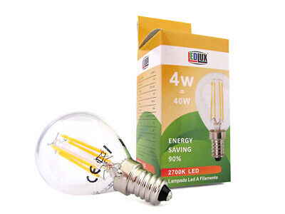 Lampada Filo Led Con Filamento E14 G45 4W=40W 360 Gradi Bianco Caldo 2700K Bulb