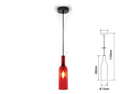 Lampadario a Sospensione Forma Bottiglia In Vetro Colore Rosso Attacco E14 Per