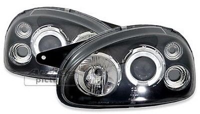 Coppia Set Fari Fanali anteriori CORSA B 93-00 NERI con 2 anelli Angel Eyes