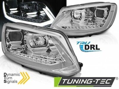 Coppia Fari Fanali anteriori Tuning TOURAN II 10-15 CROMATi TUBE DRL Fr Dinamica