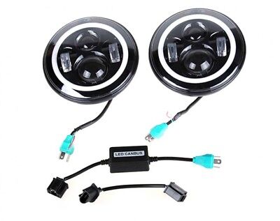 Coppia Fari Fanali Led Rotondo 7 Pollici DRL Angel Eyes Per Wrangler JK TJ