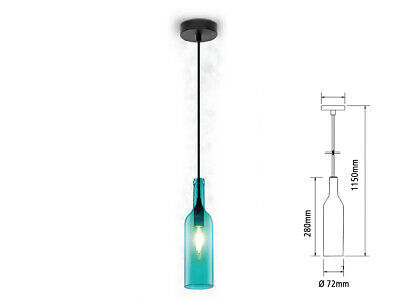 Lampadario a Sospensione Forma Bottiglia In Vetro Colore Blu Attacco E14 Per