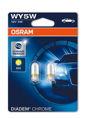 COPPIA Lampada Lampadina Luce OSRAM DIADEM T10 (WY5W) W2.1x9.5d 12V GIALLA CROMO