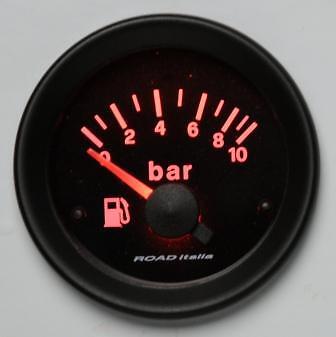 Manometro Strumento Road Retroilluminato Pressione Benzina 0-10 BAR c/SONDA Ross