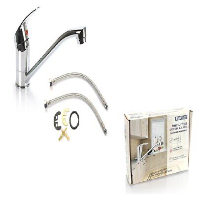 Kit Rubinetto Cucina Appogio Su Lavello Bocca Bassa Argento Cromato Misura