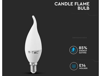 Lampada A Led E14 CF37 5.5W Freddo 6400K Forma Candela Fiamma Colpo Di Vento SK