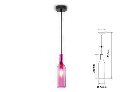 Lampadario a Sospensione Forma Bottiglia In Vetro Colore Rose Viola Attacco E14