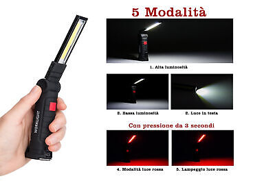 Lampada Led Cob Officina Torcia Modello Eco Large 27X4.5cm Ricaricabile Pieghev