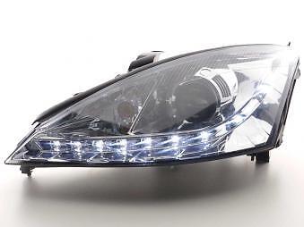 Coppia Fari Fanali Anteriori Tuning Dayline Luci Diurne Focus 01-04 cromato