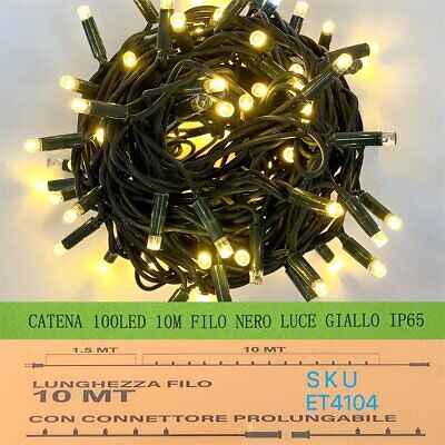 Catena Luminosa di Luci Led IP65 10 Metri Con 100 Filo Nero Luce Giallo Bianco