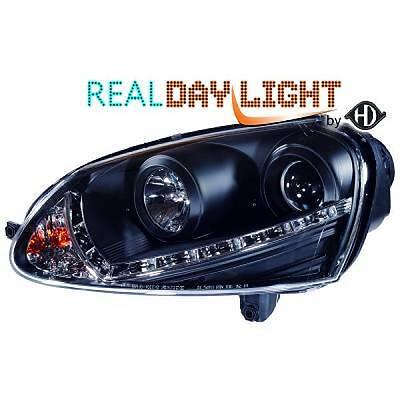 Coppia fari fanali anteriori TUNING GOLF V 03- neri  luce diurna DRL LED Alogeni