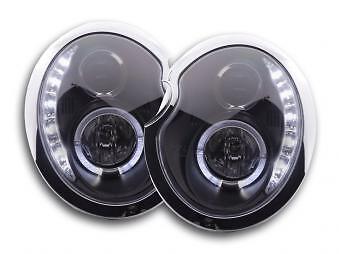 Coppia Fari Fanali Anteriori Tuning Dayline Diurne * NERI * CON MOTORINO