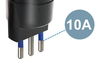 Adattatore Spina Elettrica 10A 2P+T Con 1 Presa Schuko 250V Nero Max 1500W