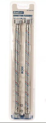 Coppia Tubi Flessibili Per Miscelatore Rubinetto Lungo 30cm Connettori F 1/2" e