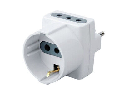 Adattatore Spina Elettrica 10A 2P+T Con 2 Prese + 1 Schuko 250V Bianco Max