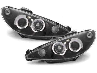 Coppia fari fanali anteriori TUNING 206 (98-06) neri anelli ANGEL EYES H1+H1