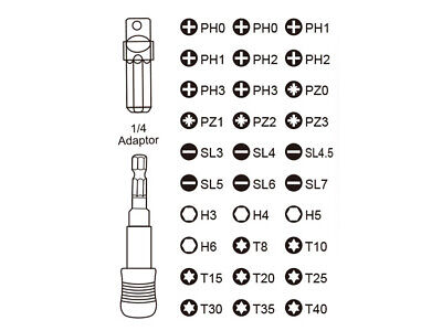 Kit Punte Cacciavite CR-V Da 32 Pezzi Con Portainserti Magnetico a Sgancio