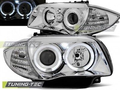 Coppia Fari Fanali Anteriori Tuning 1 E87/E81/82/88 04-11 ANGEL EYES Cromati H7