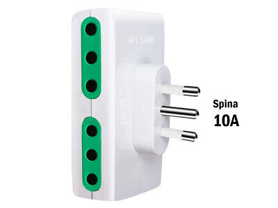 Adattatore Quadruplo Spina Piccola 10A Con 4 Prese Italiana 10A Bianco Extrasta