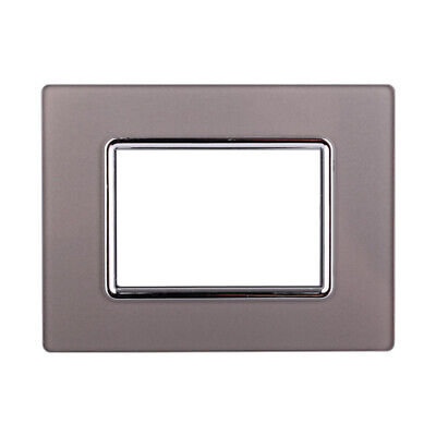 ETTROIT Placca In Vetro Serie Space 3P Colore Silver Compatibile Con Bticino