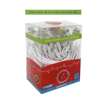 Catena Luminosa di Luci Led IP65 10 Metri Con 100 Filo Bianco Luce Rosso