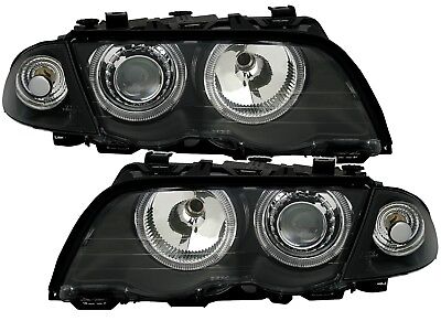 Coppia Fari Fanali Tuning E46 BERLINA Angel Eyes serie 3 NERI 5/1998-8/2001
