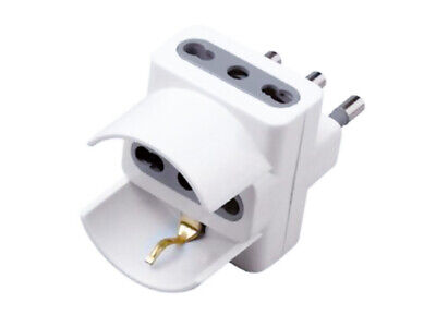 Adattatore Spina Elettrica 16A 2P+T Con 2 Prese 10/16A + 1 Schuko 250V Bianco