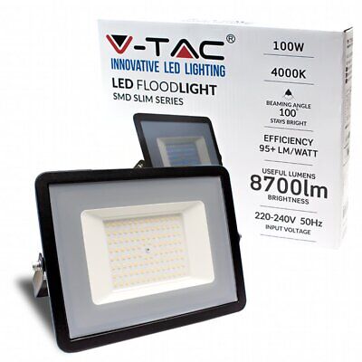 Faro Led Flood Light 100W 8700lm IP65 Slim 261X217X32mm Carcassa Nera Luce