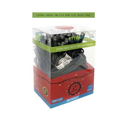 Catena Luminosa di Luci Led IP65 10 Metri Con 100 Filo Nero Luce Rosso