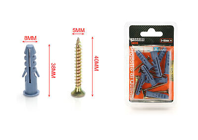 Kit 8 pcs Tasselli &Oslash;8x40mm Con Viti 5x40mm <ul><li>Kit Ø8x40mm