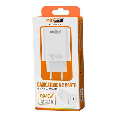 Caricatore da Muro con 2 Porte 20W 2A USB-C PD40W Carica Rapida 3.0 per Iphone