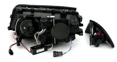Coppia Fari Fanali Anteriori Tuning E46 Neri berlina e touring CCFL Angel Eyes
