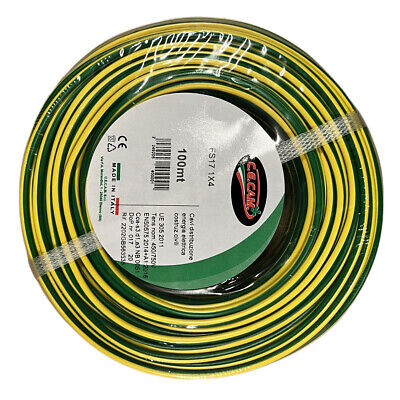 100mt Cavo Elettrico FS17 450/750V Unipolare 1X4mm Colore Giallo Verde Made In