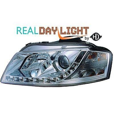 Coppia fari fanali anteriori TUNING A3 03-08 chrome con Dayline a LED o