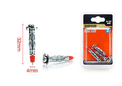3 pcs Tasselli in Metallo con Viti Auto Foranti &Oslash;4x32mm <ul><li>Tasselli