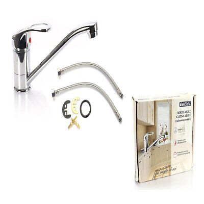 Kit Rubinetto Cucina Bocca Bassa Appogio Su Lavello Misura 105x240mm Argento