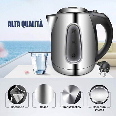 Bollitore Acqua Elettrico 1,7 Litri In Acciaio Inox 2200W Spina Schuko 16A