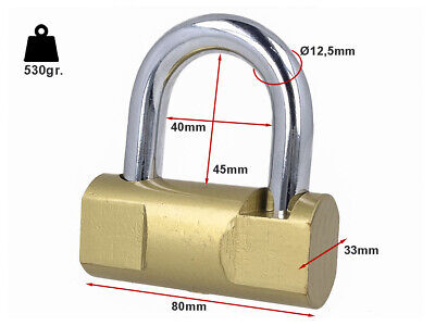 Lucchetto Ottone 80mm Con 3 Chiavi Antifurto <ul><li>Lucchetto In