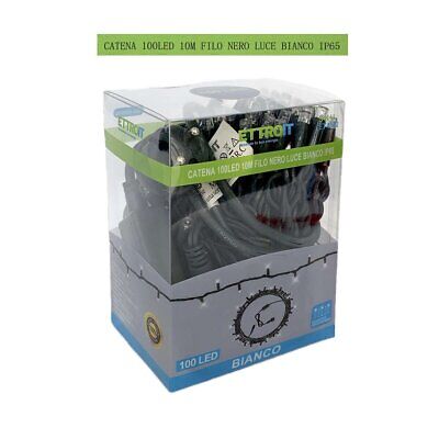 Catena Luminosa di Luci Led IP65 10 Metri Con 100 Filo Nero Luce Bianco Freddo