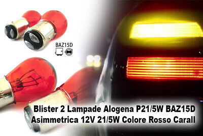 Blister 2 Lampade Alogena P21/5W BAZ15D Asimmetrica 12V 21/5W Colore Rosso