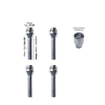 4 bulloni antifurto ch.17/19 12X1.25 l.50mm acciaio cromato Alfa